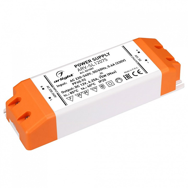 Блок питания Arlight  ARV-SL12075 (12V, 6.25A, 75W, PFC)
