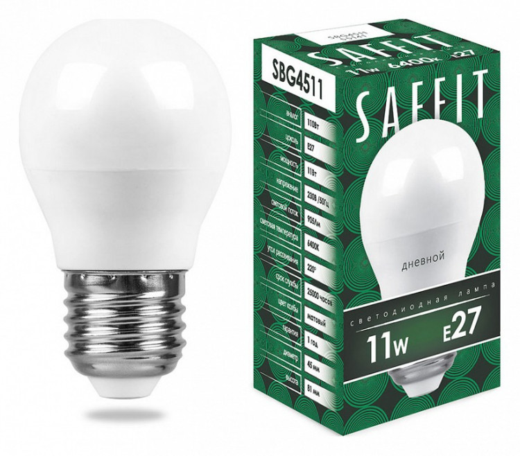 Лампа светодиодная Feron Saffit SBG4511 E27 11Вт 6400K 55141
