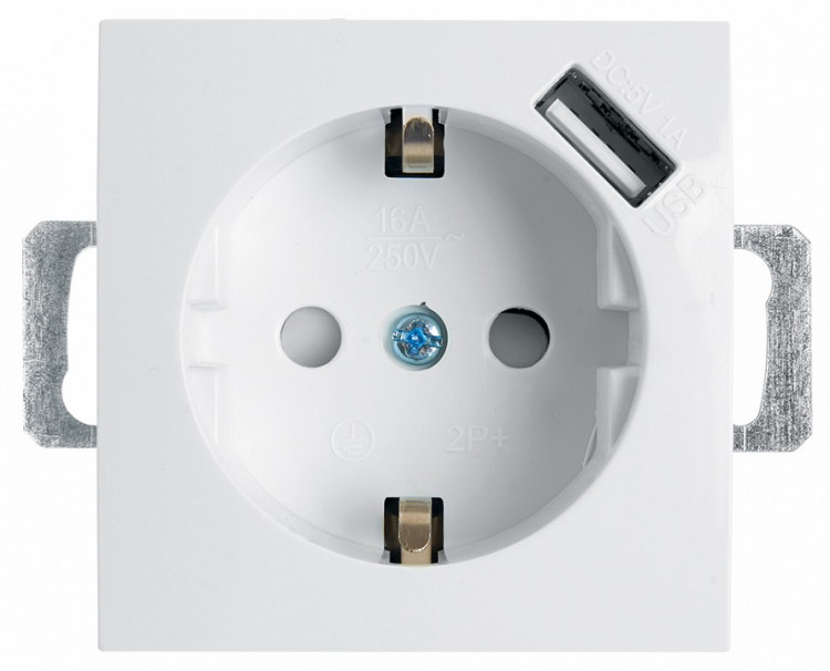 Розетка с заземлением и со шторками и USB, без рамки Stekker PST16-9111 39318