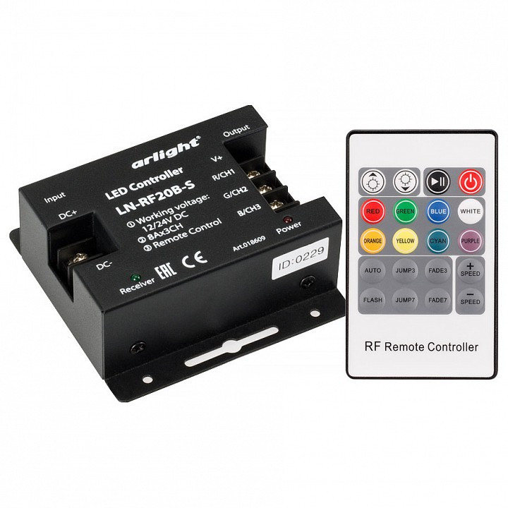 Контроллер-регулятор цвета RGB с пультом ДУ Arlight LN-RF20 018609