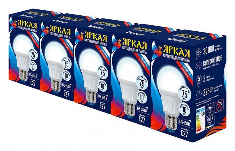 Набор ламп светодиодных Uniel PLP01WH E27 10Вт 4000K LED-A60 10W/NW/E27/FR PLP01WH