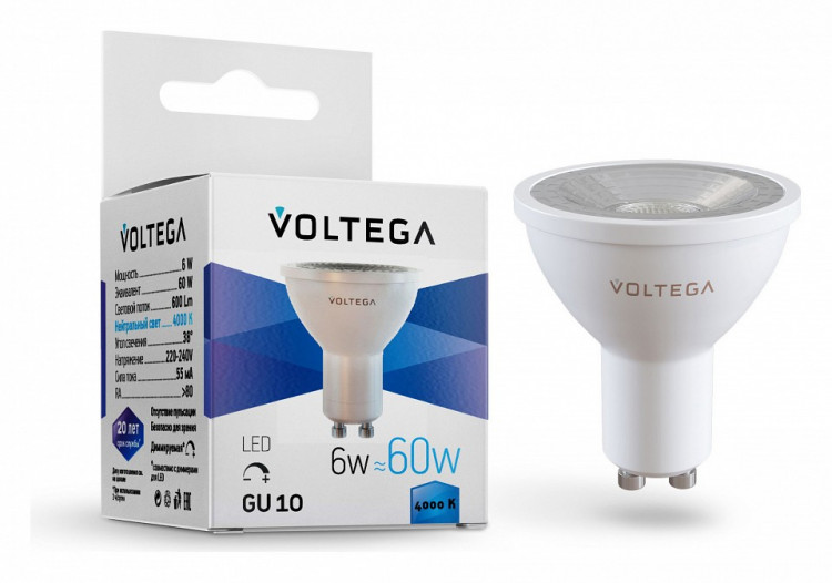 Лампа светодиодная Voltega Simple GU10 6Вт 4000K 7109