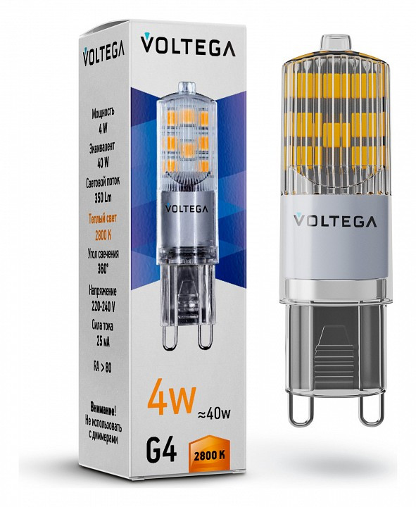 Лампа светодиодная Voltega Simple G9 4Вт 2800K 7124