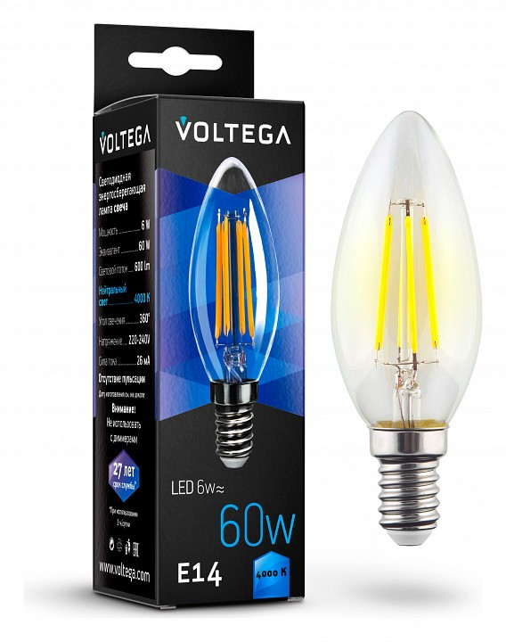 Лампа светодиодная Voltega Crystal E14 6Вт 4000K 7020