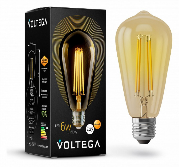 Лампа светодиодная Voltega Loft Led E27 6Вт 2800K 5526