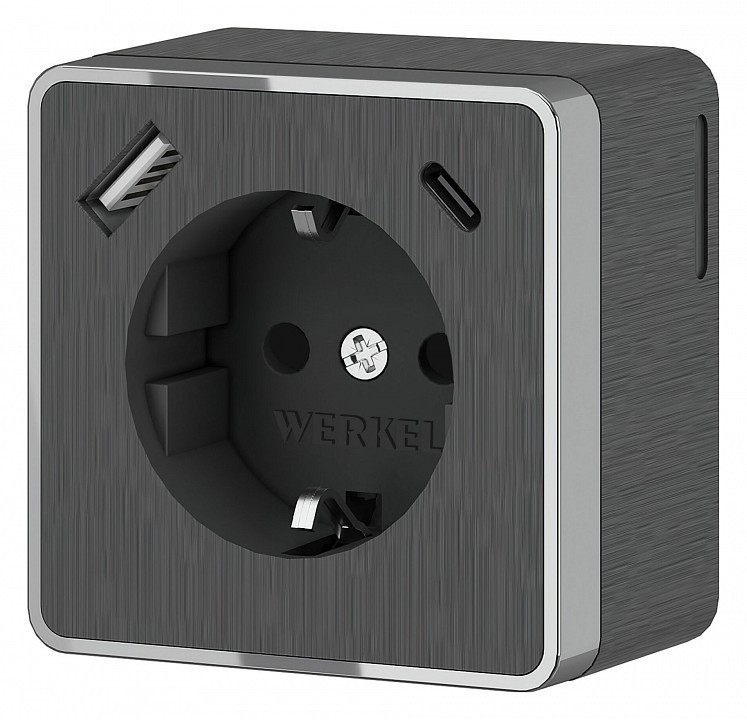 Розетка с заземлением и со шторками и USB Werkel Gallant (графит рифленый) W5071704