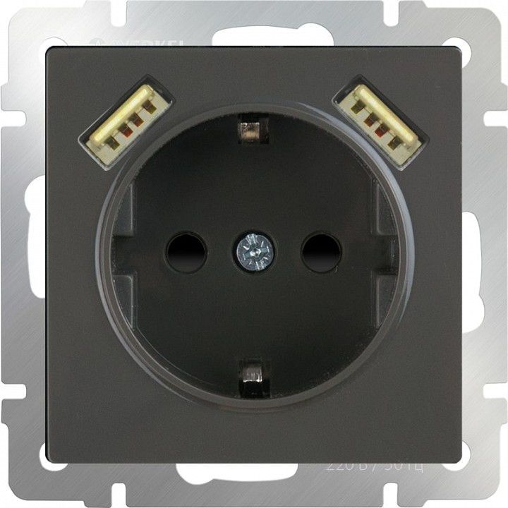 Розетка с заземлением, шторками и 2хUSB, без рамки Werkel WL07 WL07-SKGS-USBx2-IP20
