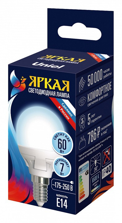 Лампа светодиодная Uniel яркая E14 7Вт 6500K UL-00011018